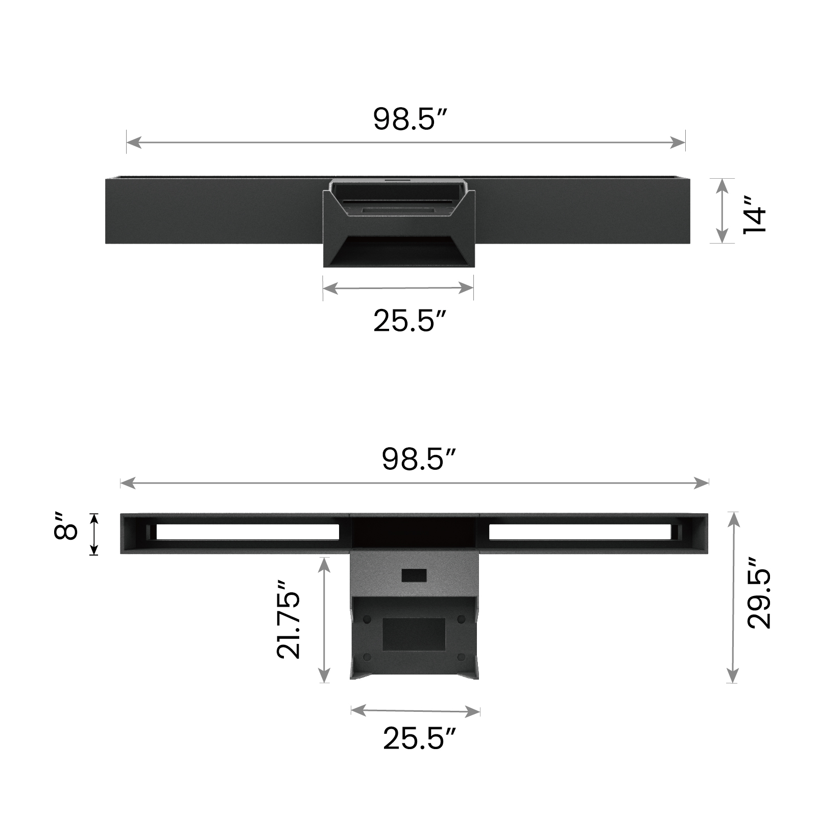 AWOL Vision 98.5-inch Smart Cabinet for Projector, displaying size and sleek black design.