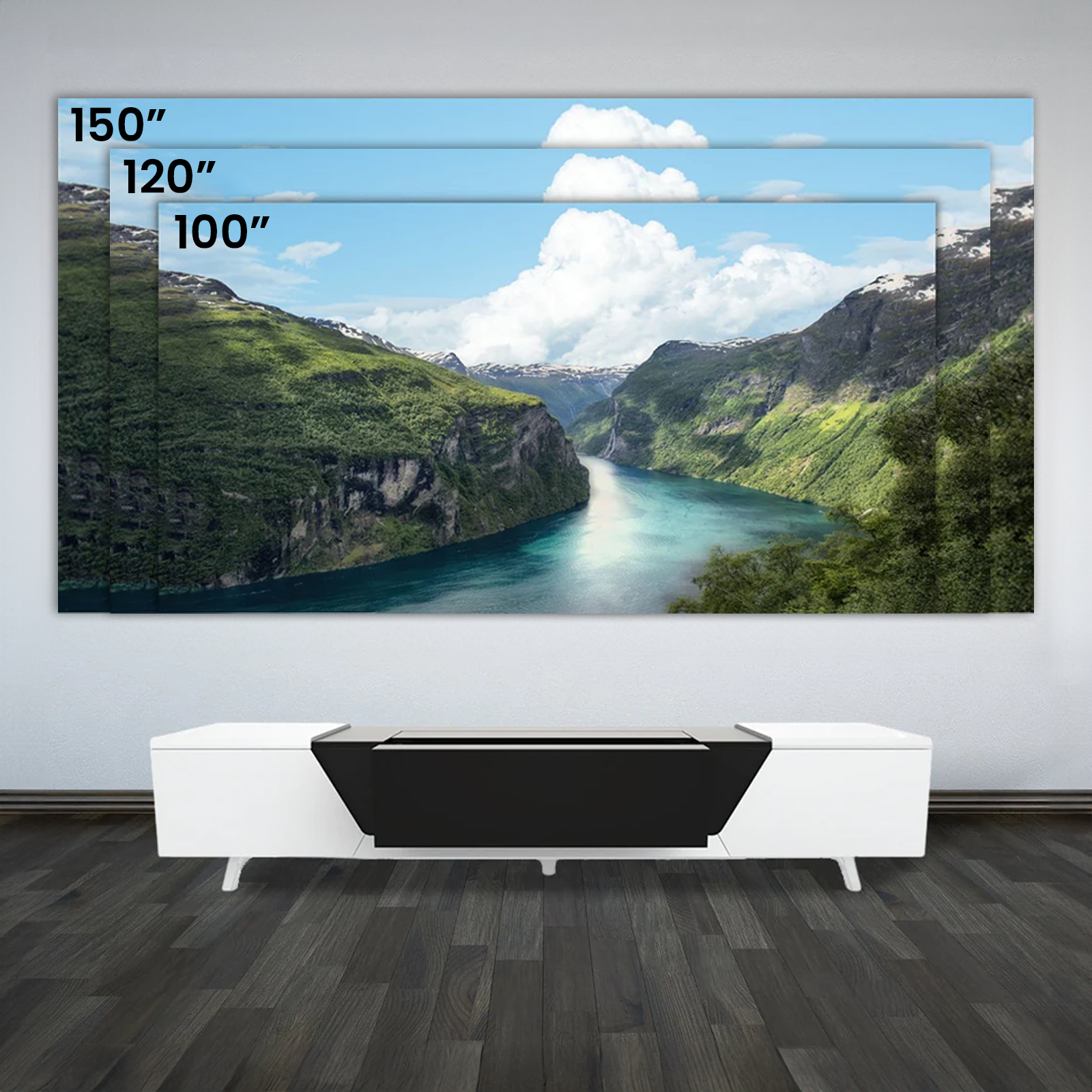 The AWOL Vision Smart Cabinet in white color was shown with different sized screens in use.