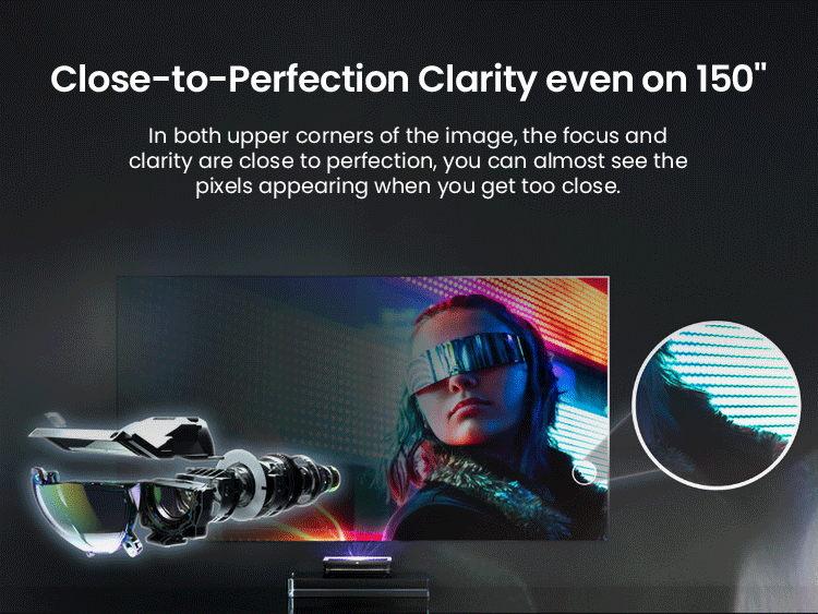 AWOL Vision 4K laser ust projector delivering nearly perfect image clarity on expansive screens, with a cinematic visual.