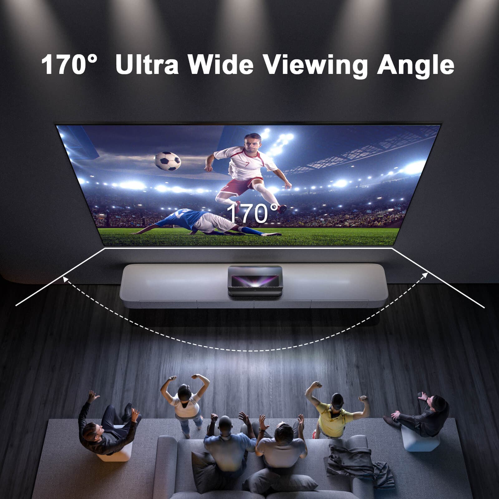 100-150 inch Lenticular ALR Fixed Frame Projector Screen with ultra wide 170 degree viewing angle for group watching.