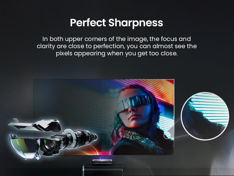 AWOL Vision 4K laser ust projector delivering nearly perfect image clarity on expansive screens, with a cinematic visual.