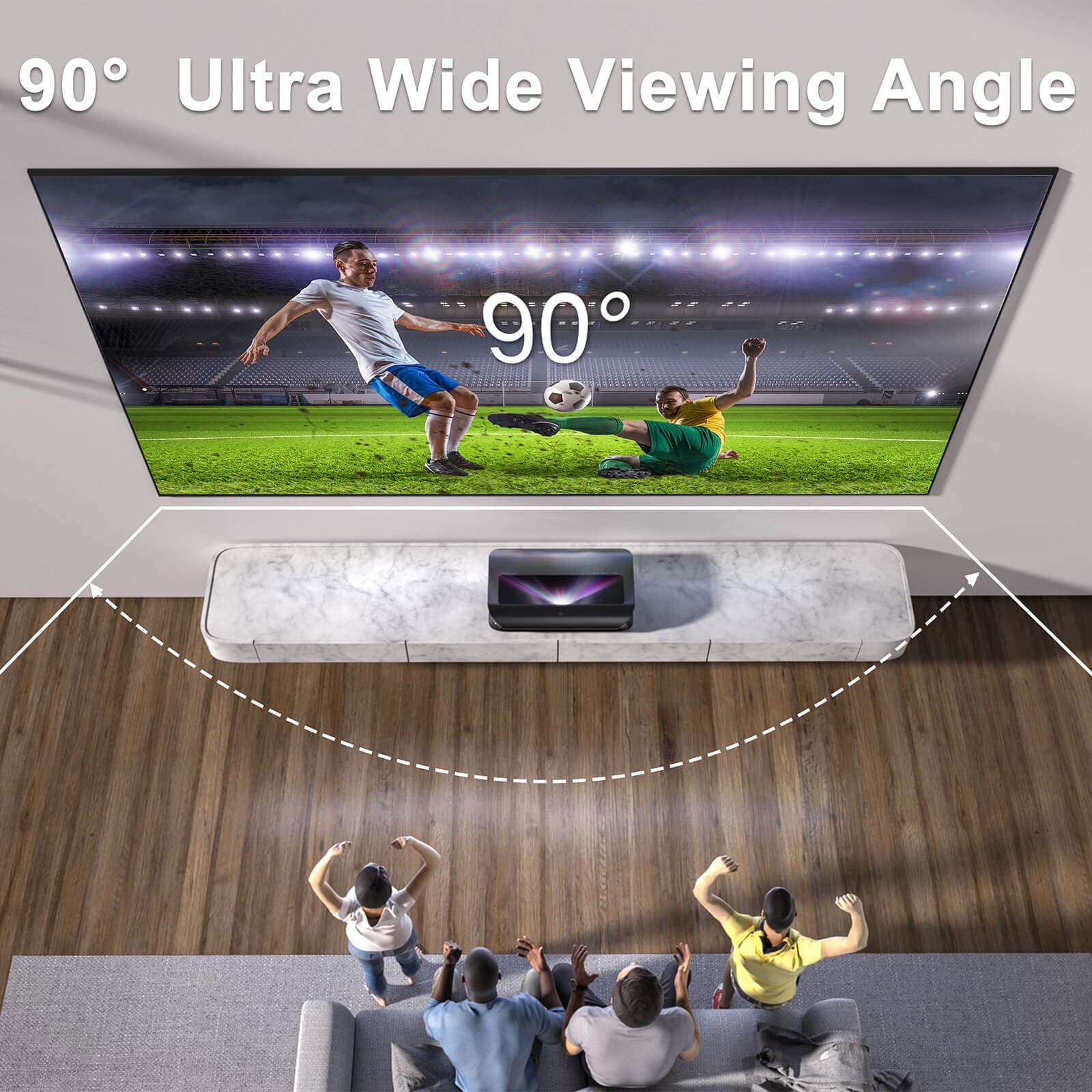 90 degree ultra wide viewing angle for AWOL Vision Daylight ALR Screen with UST projector.