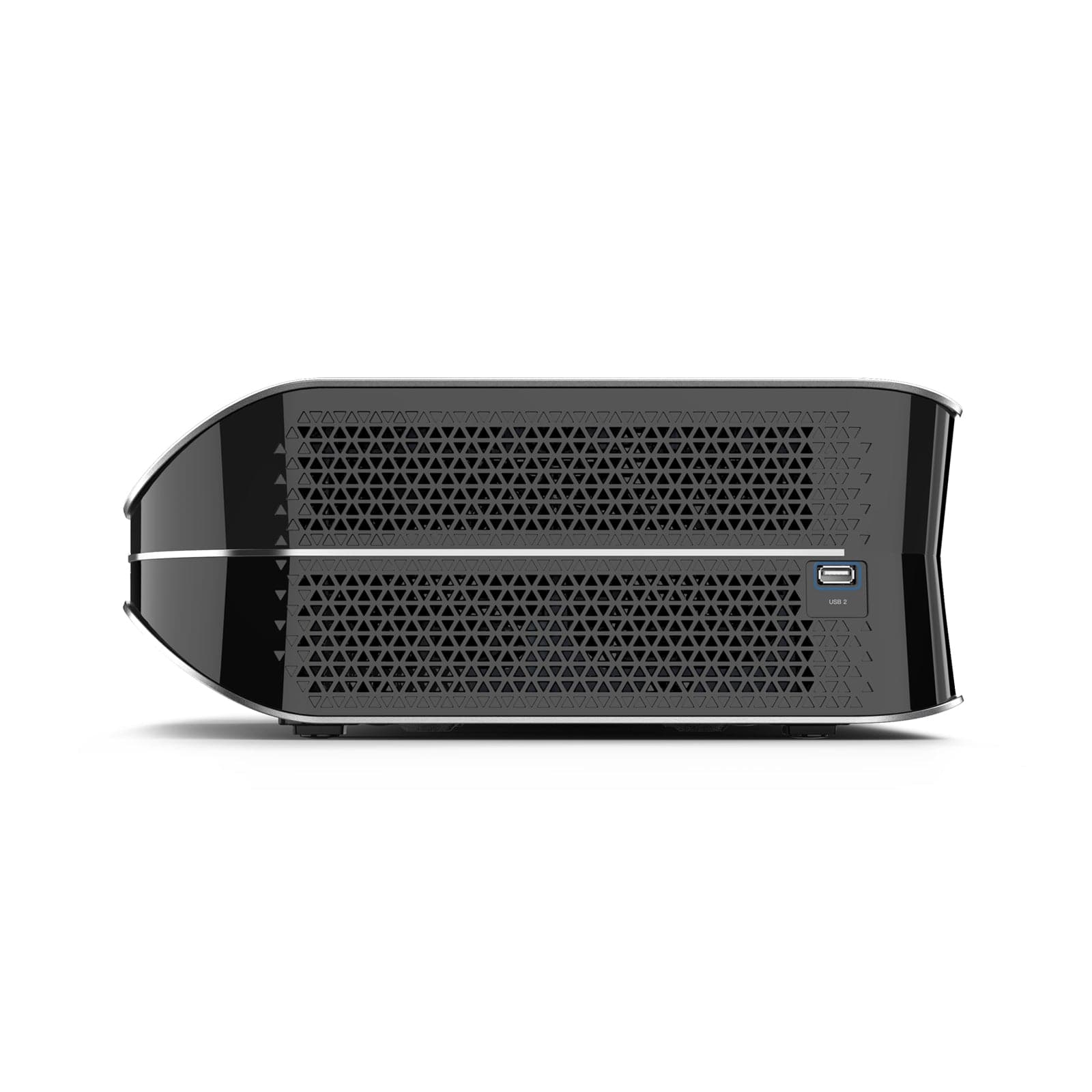 Bottom view of LTV-2500 4K Dolby Atmos Projector highlights the USB socket and cooling holes underneath.