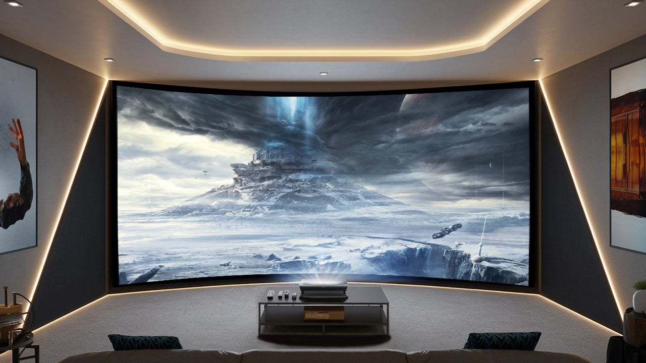 4K projector playing movie at home theater