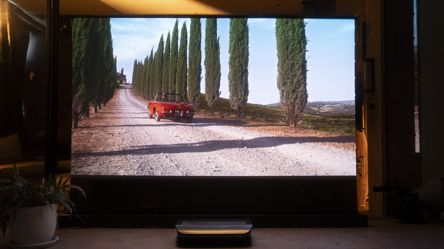 Home theater setup with projector display for family movie night