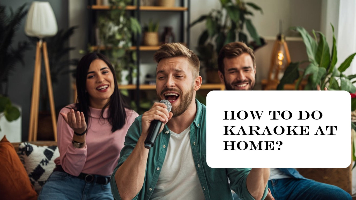 a group of friends enjoying karaoke at home