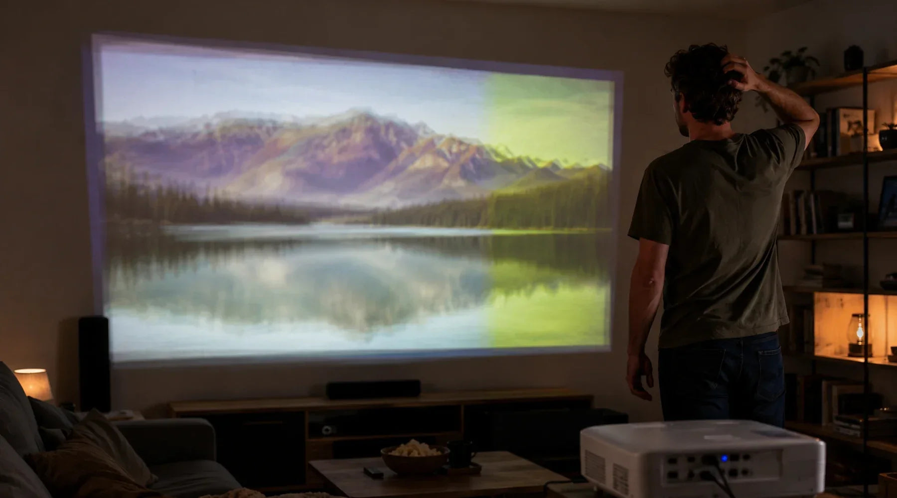 Home projector casting a sharp, vibrant image on a screen.
