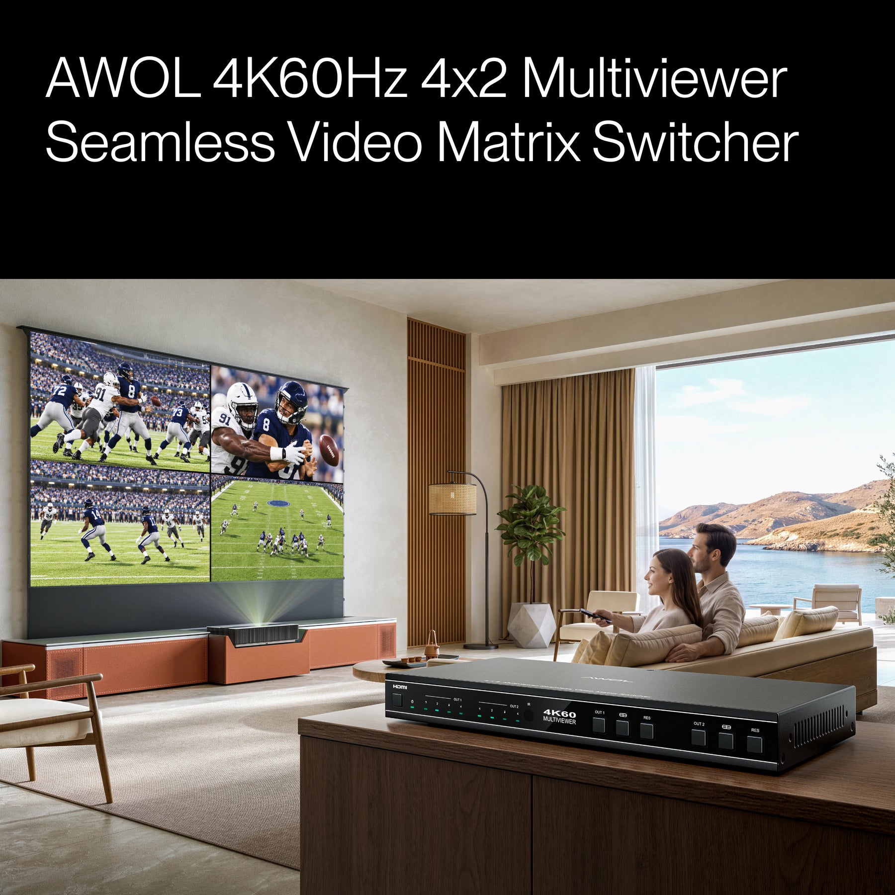 AWOL 4K60Hz 4x2 Multiviewer Seamless Video Matrix Switcher