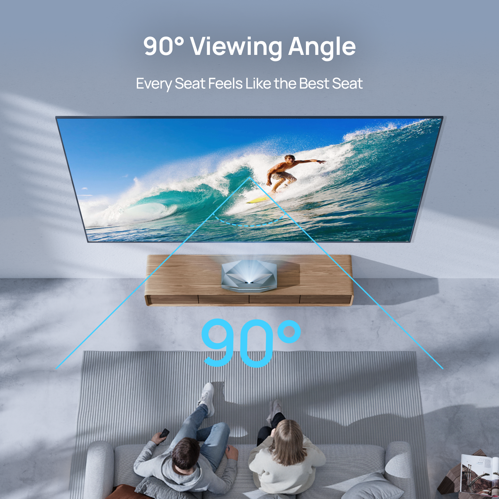 AWOL Vision New Gen 120''-150'' Daylight ALR Screen with a 90° viewing angle, giving clear picture quality from more seats in the room.