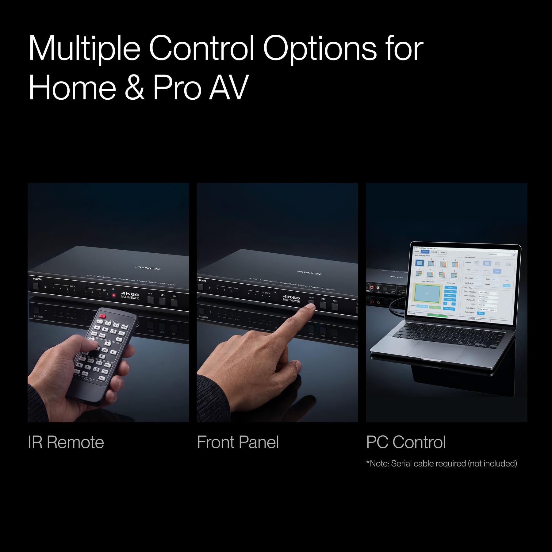 AWOL 4K60Hz 4x2 Multiviewer Seamless Video Matrix Switcher