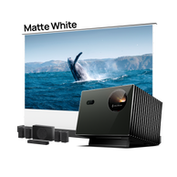 Long-Throw Projector Valerion Pro2 + AWOL Floor Rising Matte White Screen + Valerion ThunderBeat 5.1.2 Bundle