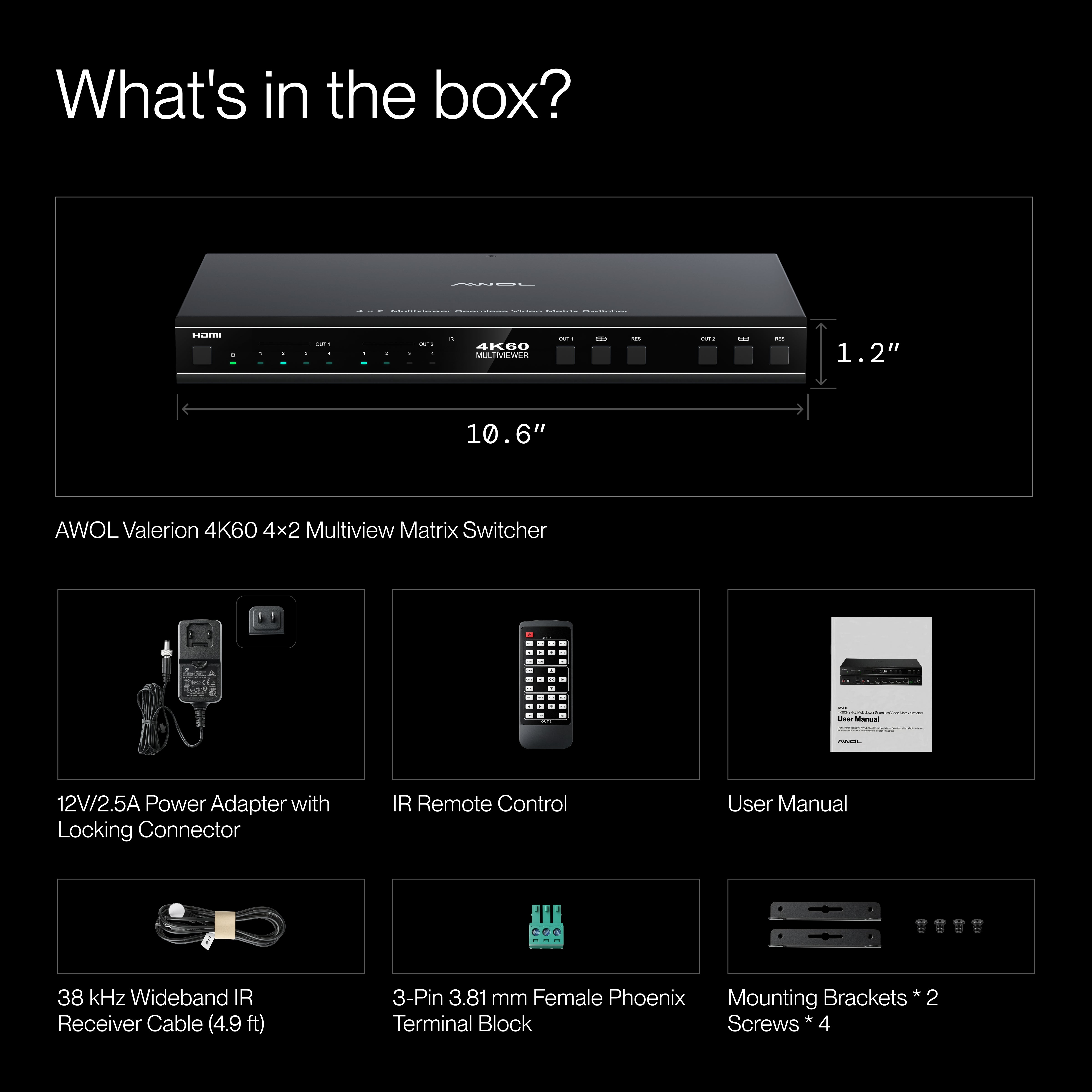 AWOL 4K60Hz 4x2 Multiviewer Seamless Video Matrix Switcher