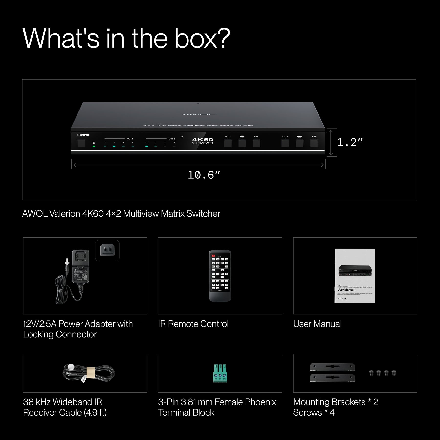 AWOL 4K60Hz 4x2 Multiviewer Seamless Video Matrix Switcher