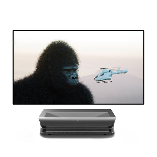 AWOL Vision LTV-3000 Pro paired with a Matte White Screen projects a gorilla and helicopter in sharp detail