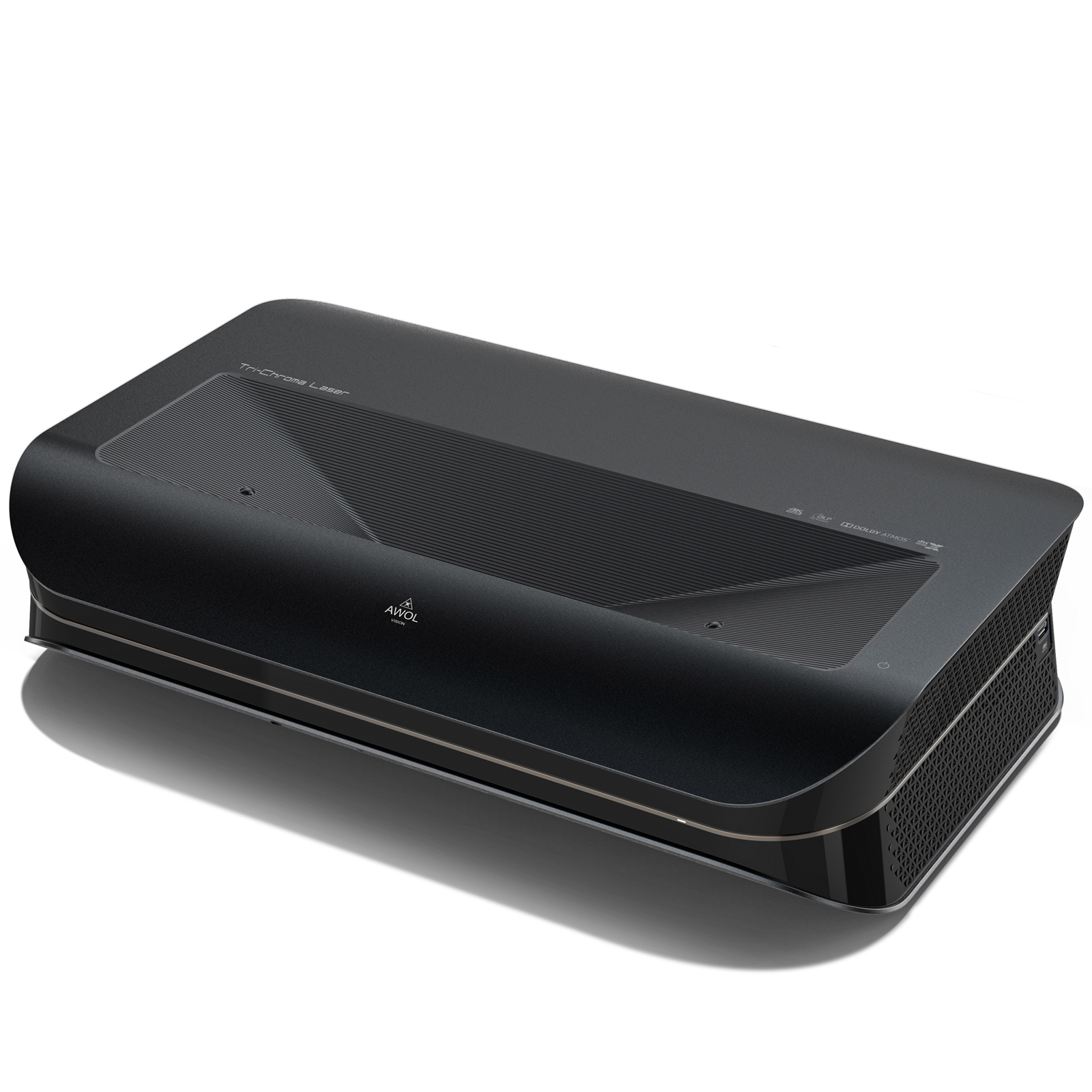 Side view of LTV-3000 Pro 4K ust laser projector highlighting its ultra short throw design.