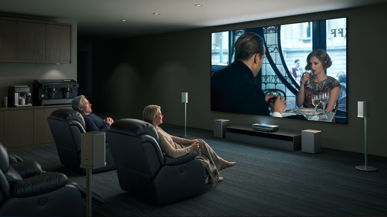 AWOL Vision Aetherion projector setup for detailed home theater movie nights in a dedicated room.
