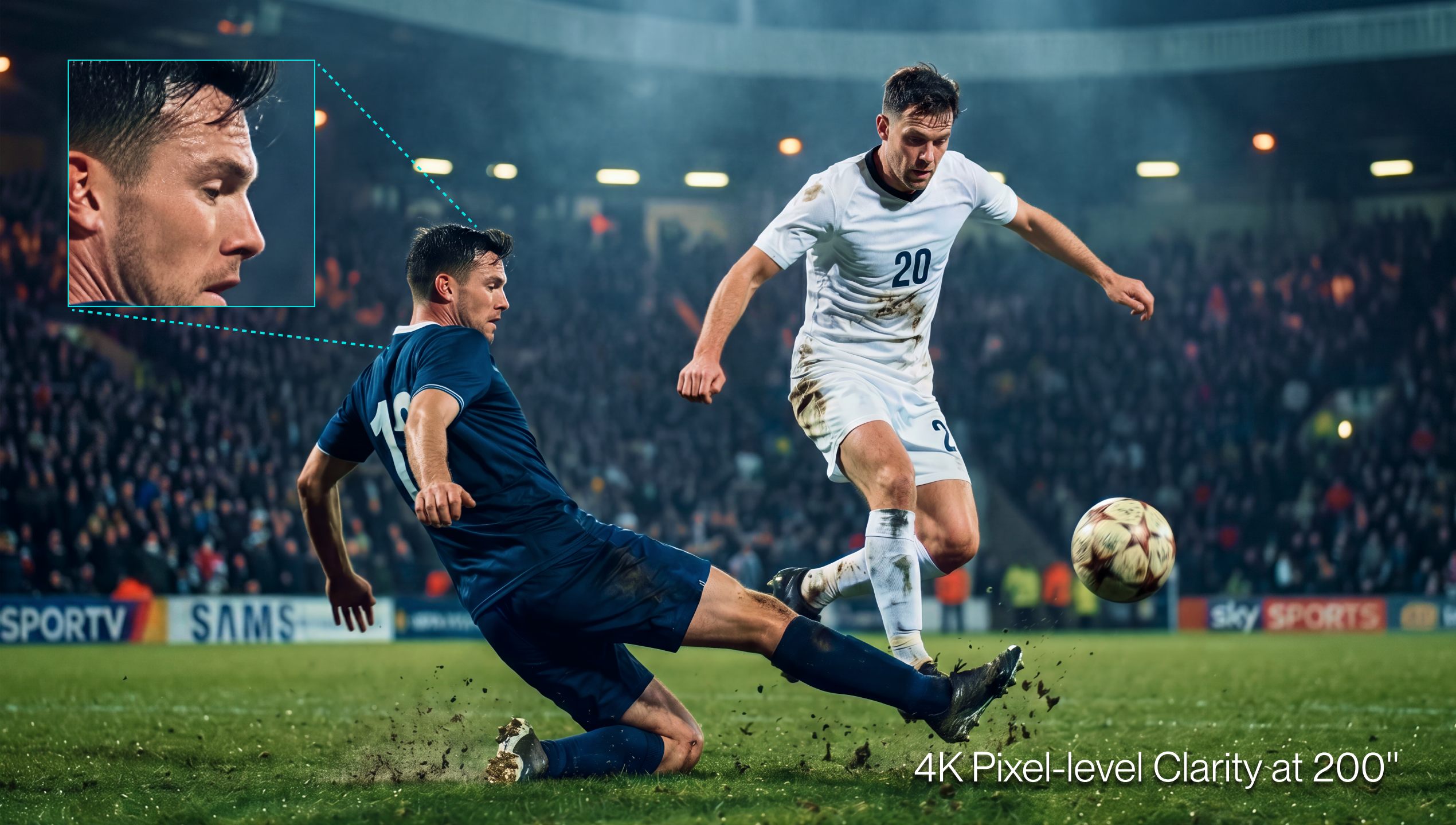 AWOL Vision 4K sports game day projection with pixel-level soccer clarity at 200 inches. 