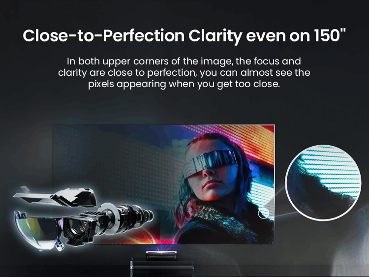 AWOL Vision 4K laser ust projector delivering nearly perfect image clarity on expansive screens, with a cinematic visual.