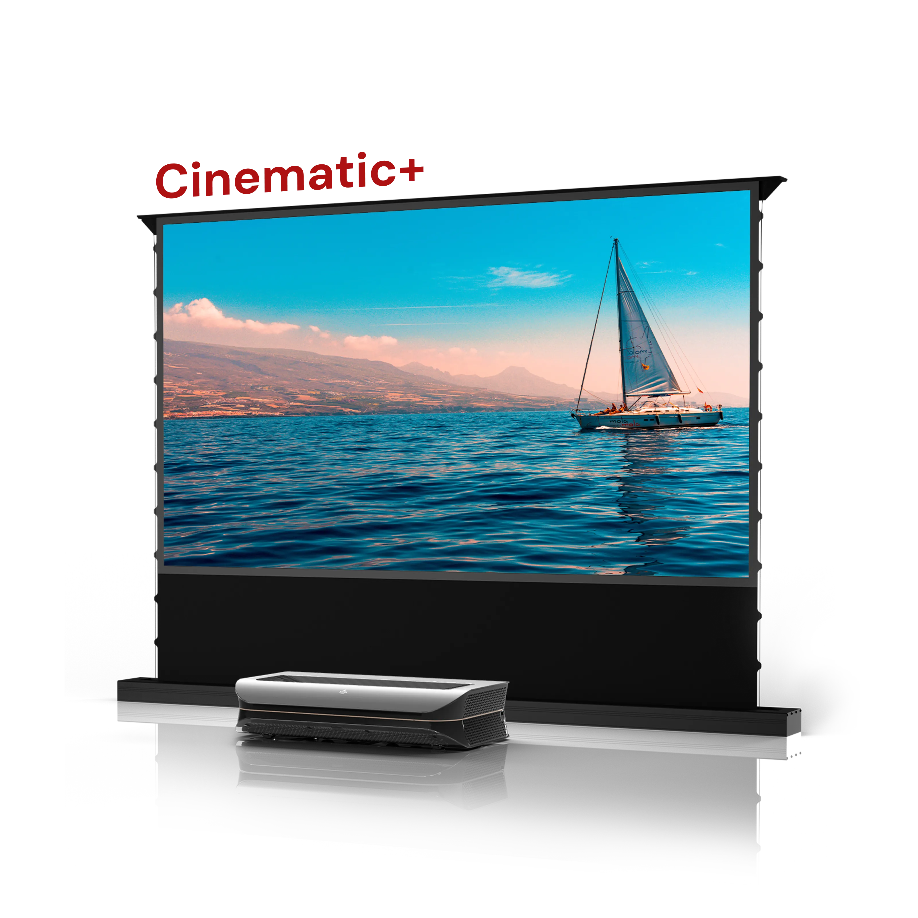 AWOL Vision Cinematic+ UST projector with vivid ocean sailing scene, IMAX projector quality.
