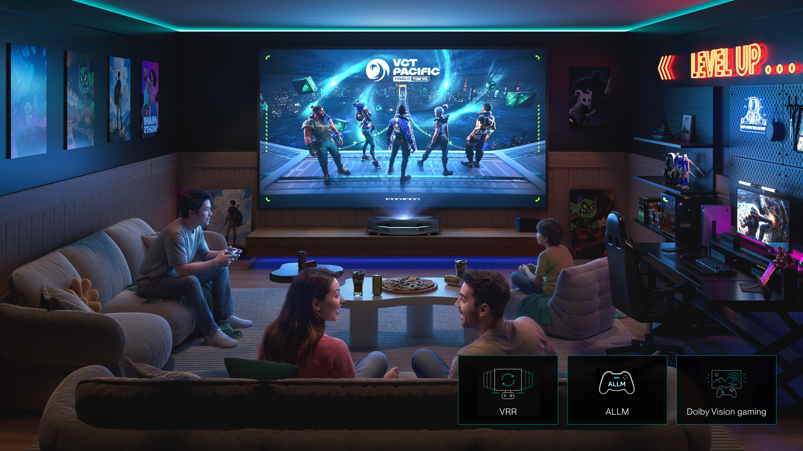 AWOL Vision esports night projector setup with big-screen action, fast response and immersive viewing.