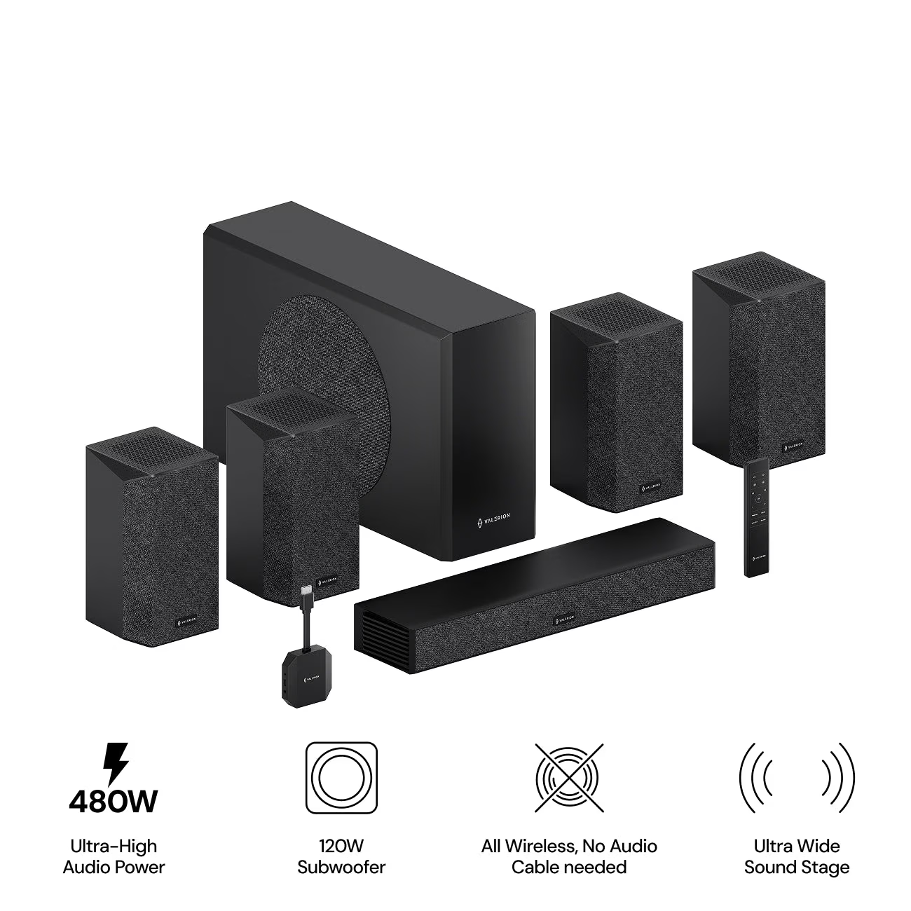 Long-Throw Projector Valerion Pro2 + AWOL Floor Rising Matte White Screen + Valerion ThunderBeat 5.1.2 Bundle