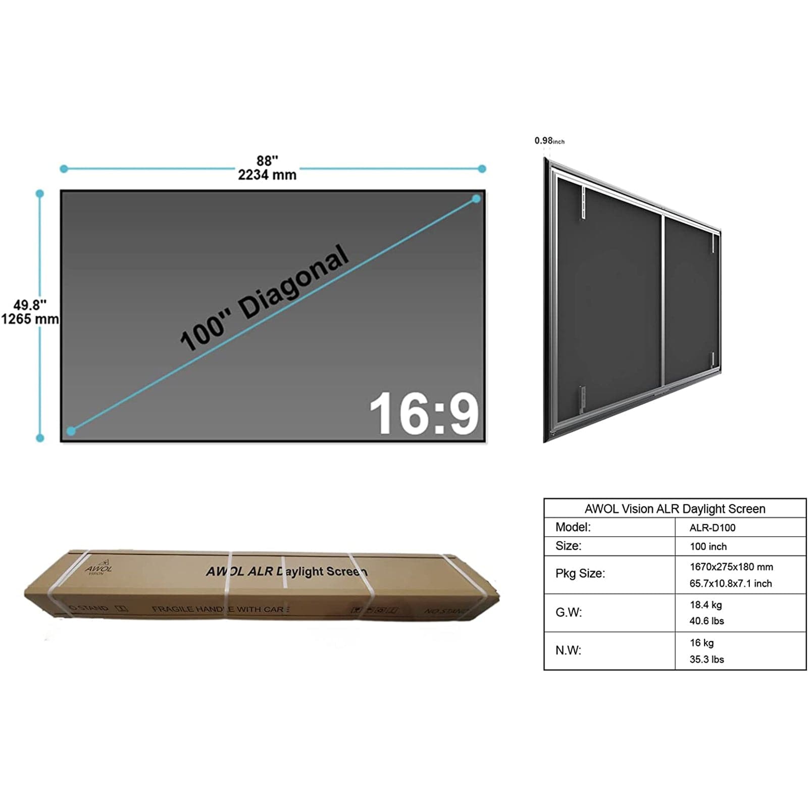 100 Inch Projector Screen Dimensions