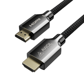 AWOL HDMI cable with durable braided design and gold-plated connectors for 4K and 8K home theater