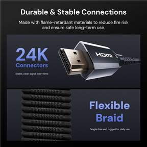 AWOL HDMI cable with 24K connectors and flexible braided jacket for durable and stable connections