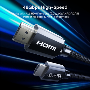 AWOL high-speed HDMI cable 48Gbps bandwidth compatible with HDMI 2.0, 2.1, 1.4 for gaming and streaming