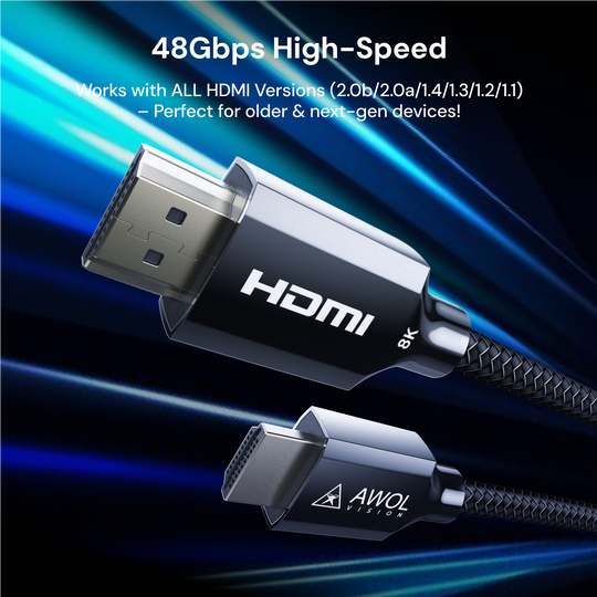 AWOL high-speed HDMI cable 48Gbps bandwidth compatible with HDMI 2.0, 2.1, 1.4 for gaming and streaming