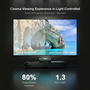 Comparison of typical Matte White screen and AWOL Vision Matte White screen with 80% improved image quality.