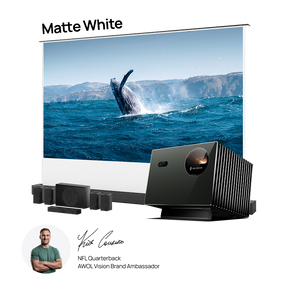 Long-Throw Projector Valerion Pro2 + AWOL Floor Rising Matte White Screen + Valerion ThunderBeat 5.1.2 Bundle