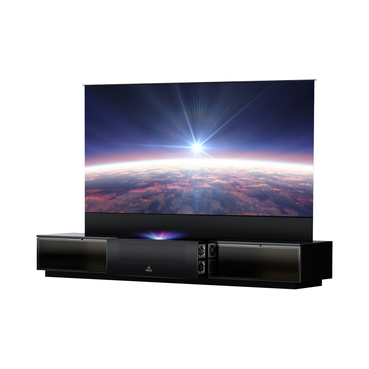 Vanish Laser TV with LTV-3500 Pro 4k UST projector, motorized screen, and smart cabinet for an immersive home theater experience.